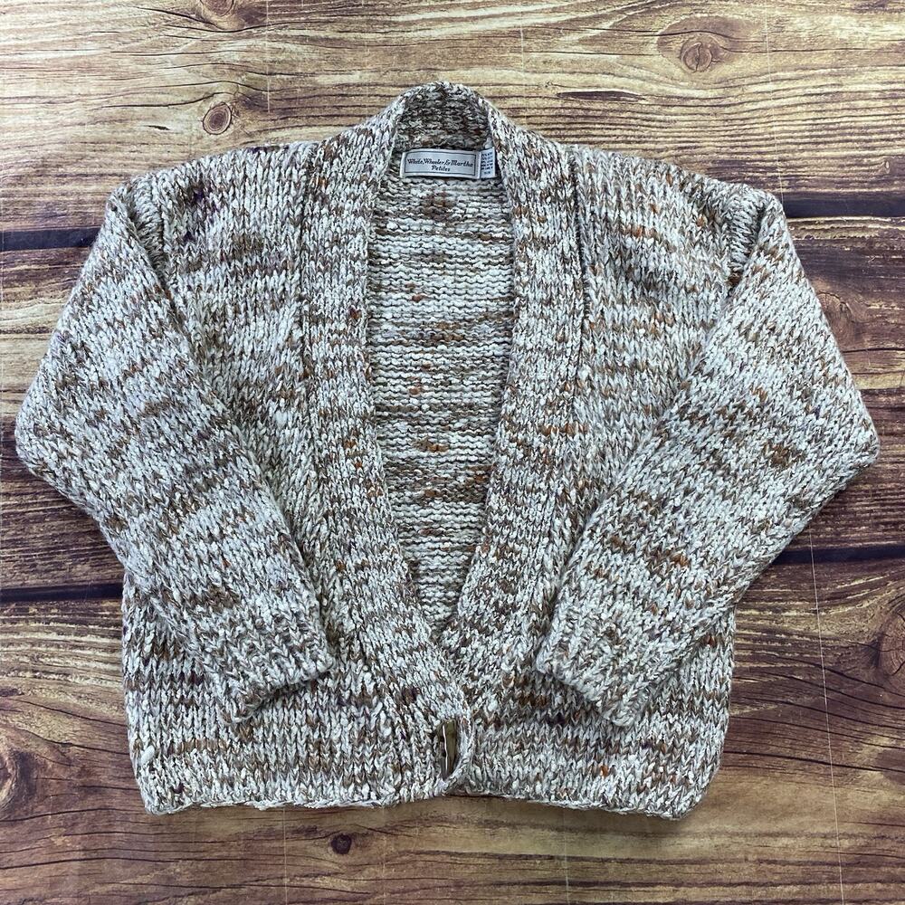 White Wheeler & Martha Petites Small Single Button Cardigan Knit Sweater White